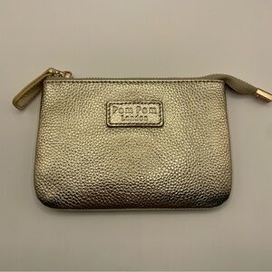 Pom Pom London Chelsea Zippered Coin Purse in Metallic Gold Leather RFID